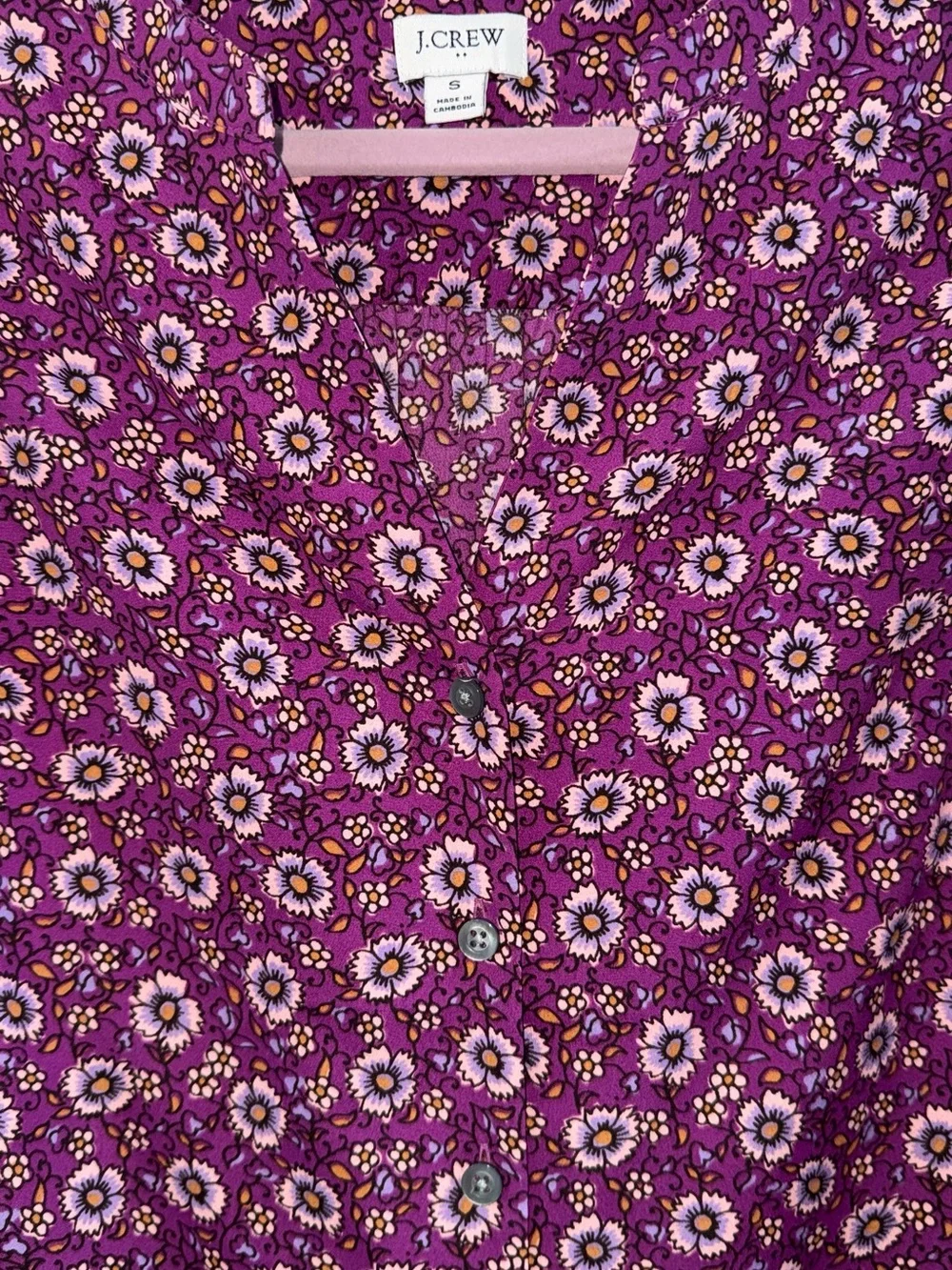 J. Crew Purple Floral Puff Sleeve Blouse